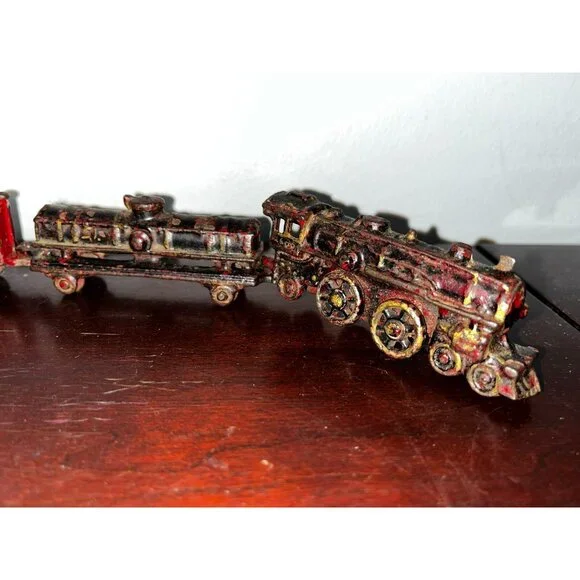 Antique Kilgore Cast Iron Toy Floor Train 4-piece set engine locomotive caboose